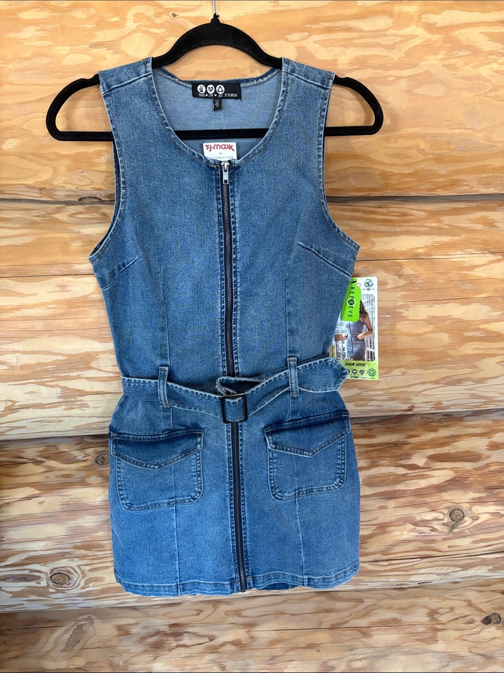 Rewash Sleeveless Denim Zip-Front Romper in Medium Blue